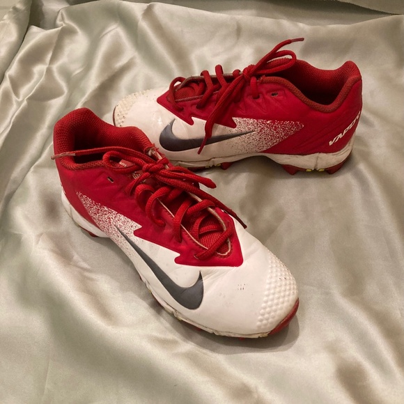 Nike Vapor FastFlex Youth Cleats Baseball Size 4.5Y Red White Gray GUC - Picture 1 of 12